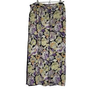 Vintage Floral Reversible Faux Wrap Maxi Skirt Womens L Purple Black Green Boho
